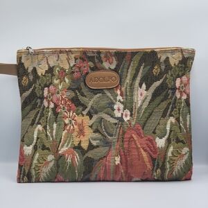 Adolfo Large Floral Tapestry Toiletry Bag 15x12 Vintage Pouch Made in Thailand